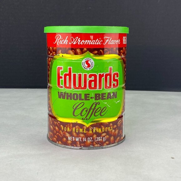 Vintage Safeway Edwards Whole Bean Coffee 14oz Advertising Tin Metal Can - Picture 3 of 11